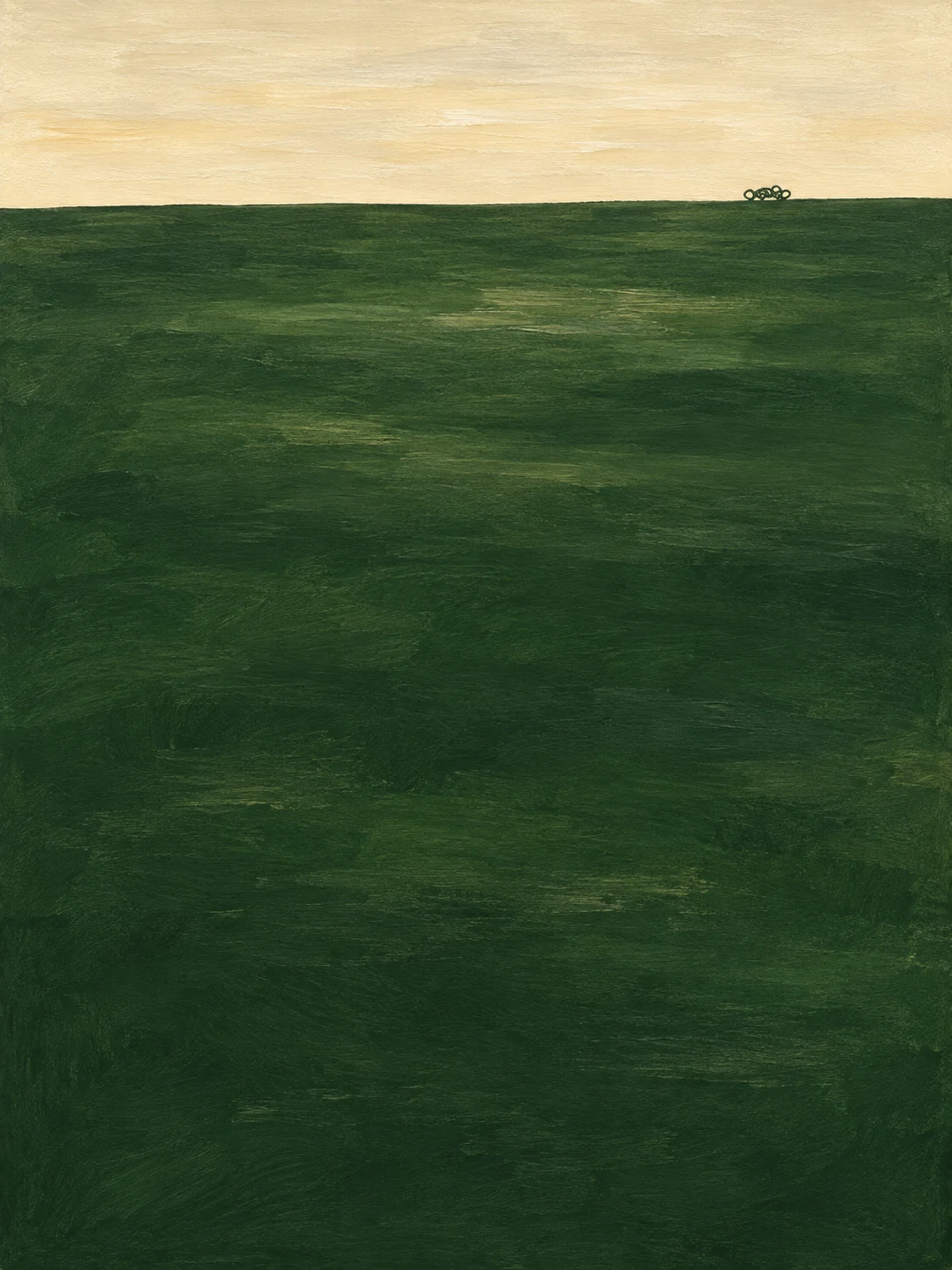 A knot of looping line in forest green, cream; portrait artwork.