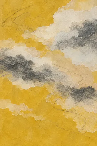 Soft cloud-like forms drifting left in yellow, sand, cream, taupe; portrait artwork.