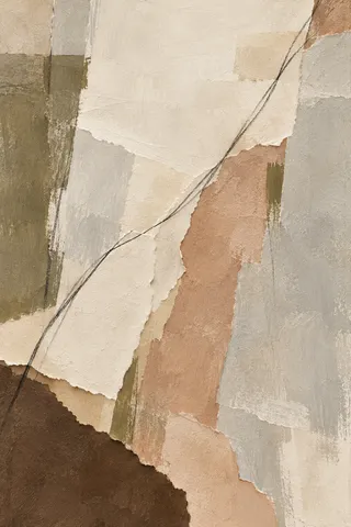 One long confident sweep from lower left to upper right in stone, cream, sand, taupe; portrait artwork.
