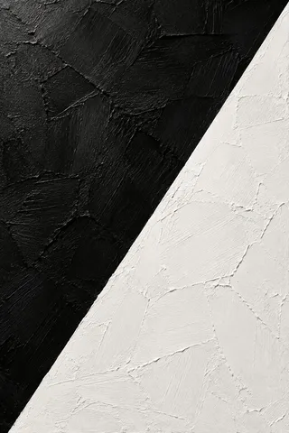 One bold diagonal split, two colors in black, cream; portrait artwork.