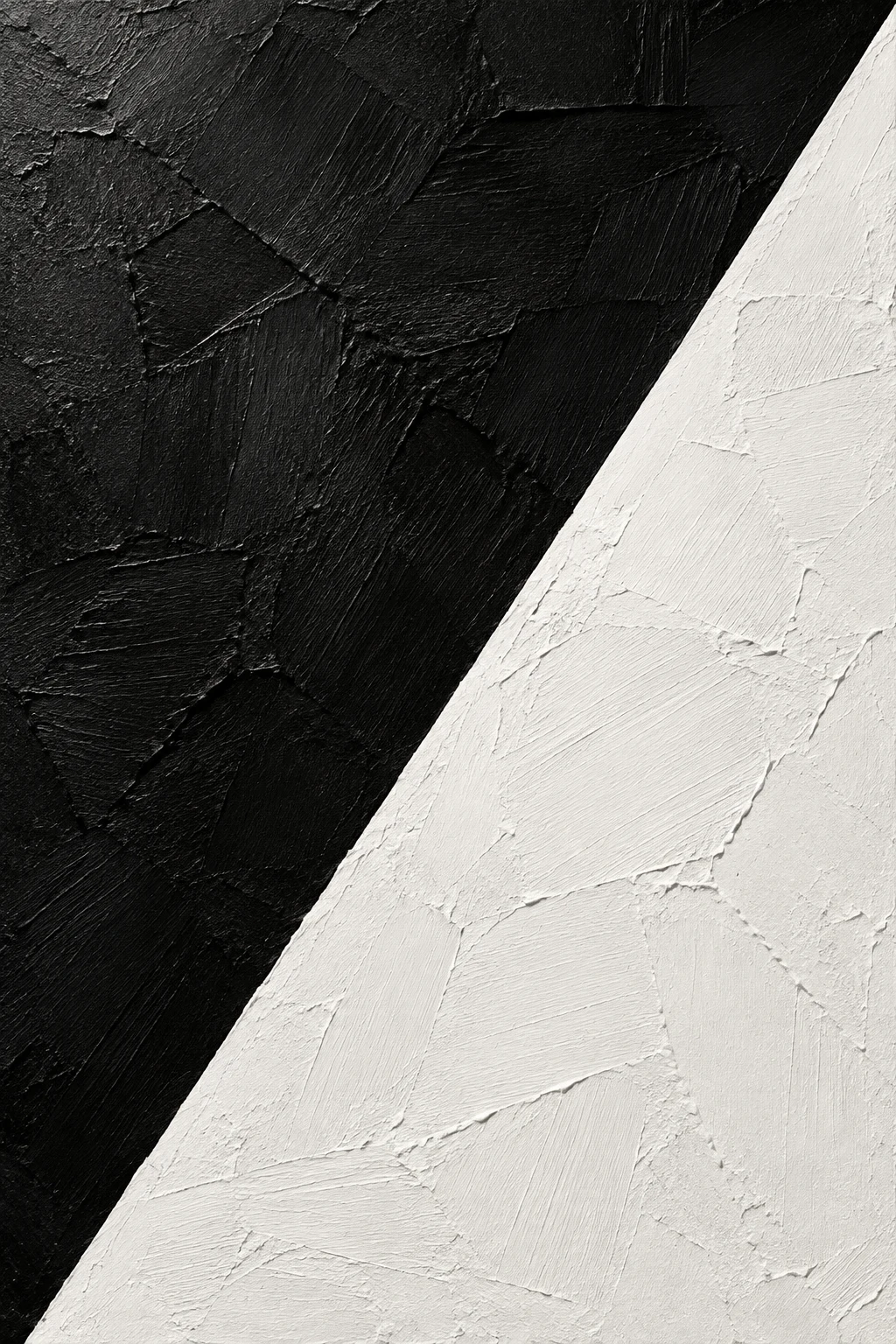One bold diagonal split, two colors in black, cream; portrait artwork.