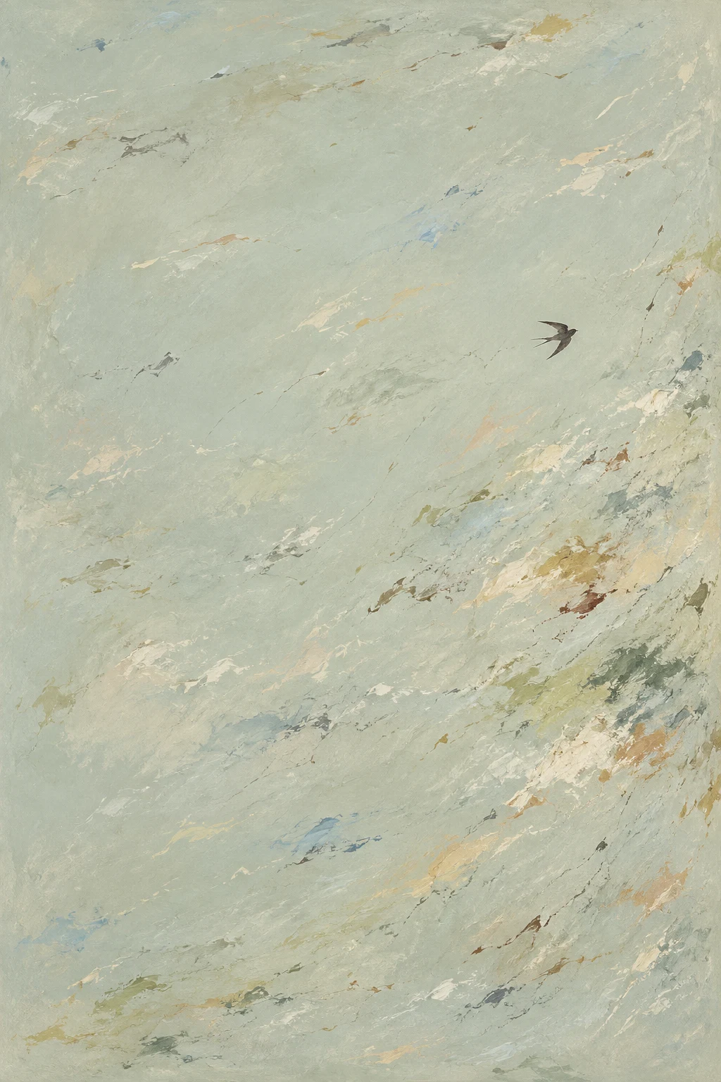 A swallow in flight in stone; portrait artwork.