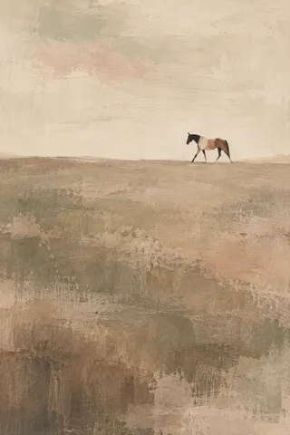 A horse in profile in cream, sand, taupe, olive; portrait artwork.
