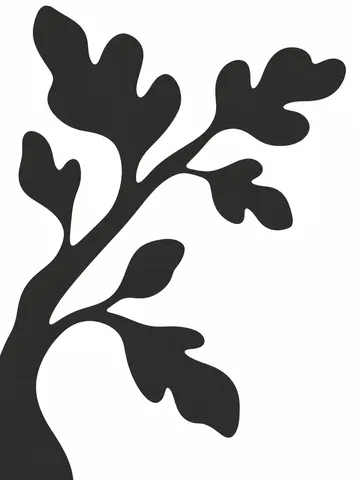 A single live oak branch with small leaves in white, charcoal, black, cream; portrait artwork.