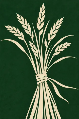 A bundle of dried wheat in forest green, stone, olive, black; portrait artwork.