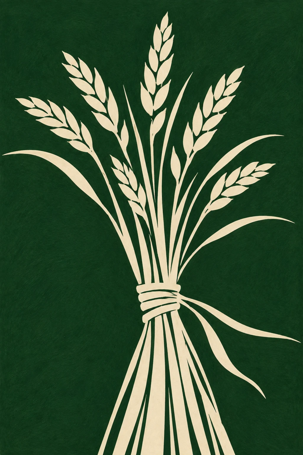 A bundle of dried wheat in forest green, stone, olive, black; portrait artwork.