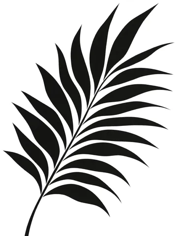 A palm frond in white, black, gray, cream; portrait artwork.