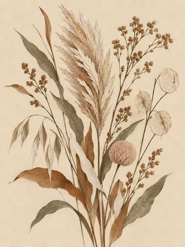 A wild grass plume in cream, sand, stone, taupe; portrait artwork.