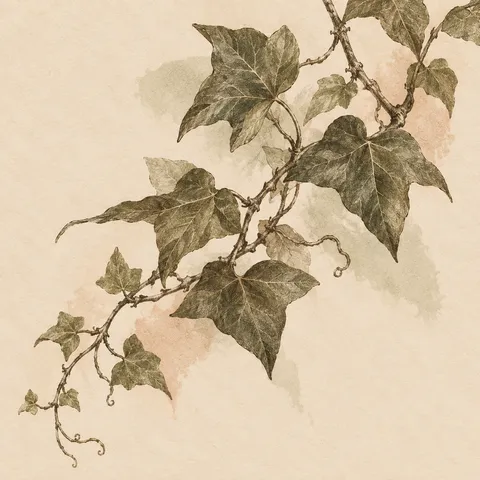A trailing ivy stem in cream, sage, olive, stone; square artwork.