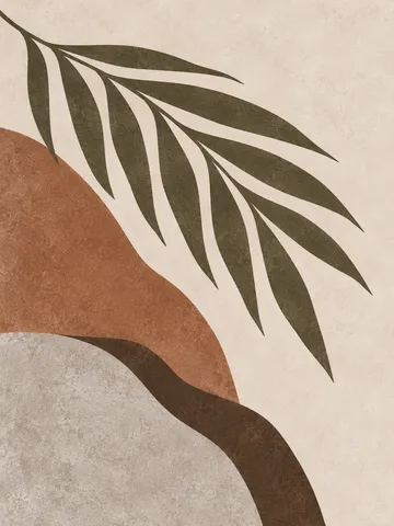 A palm frond in cream, brown, sand, taupe; portrait artwork.