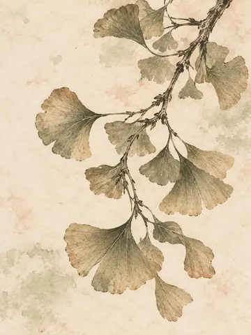 A ginkgo leaf fan in cream, sand, taupe, stone; portrait artwork.
