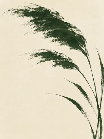 A wild grass plume in cream, olive; portrait artwork.