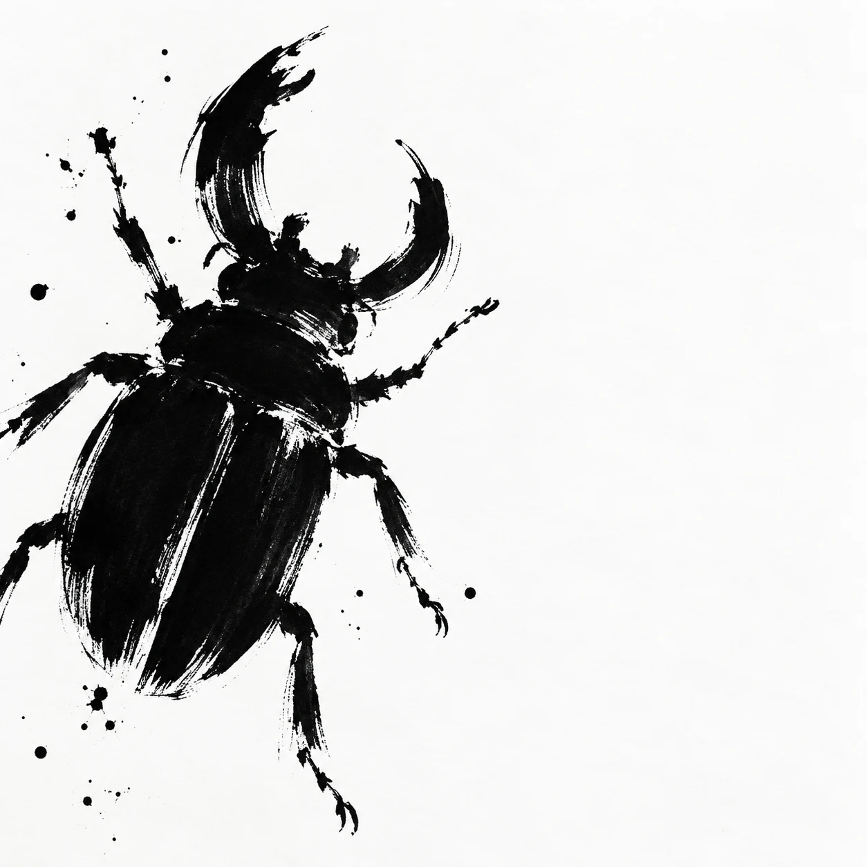 A beetle seen from above in white, black, cream; square artwork.