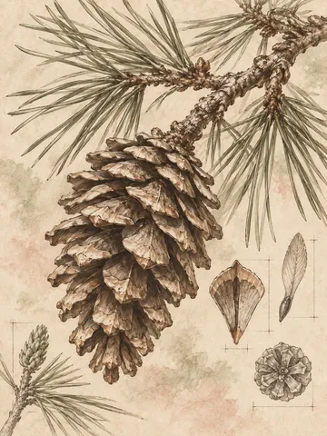 A pinecone in cream, sage, taupe, stone; portrait artwork.