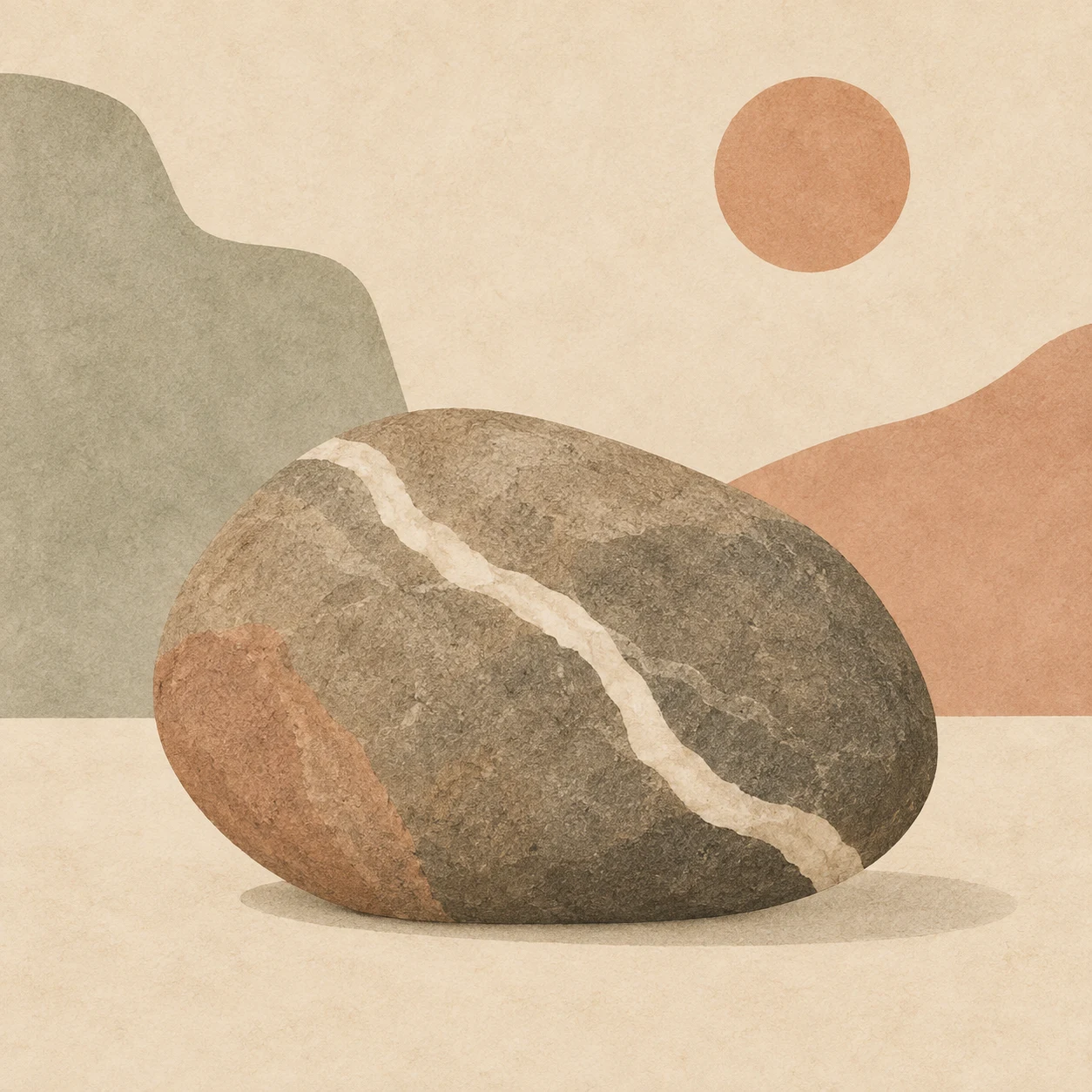 A stone with one white vein in cream, sand, taupe; square artwork.