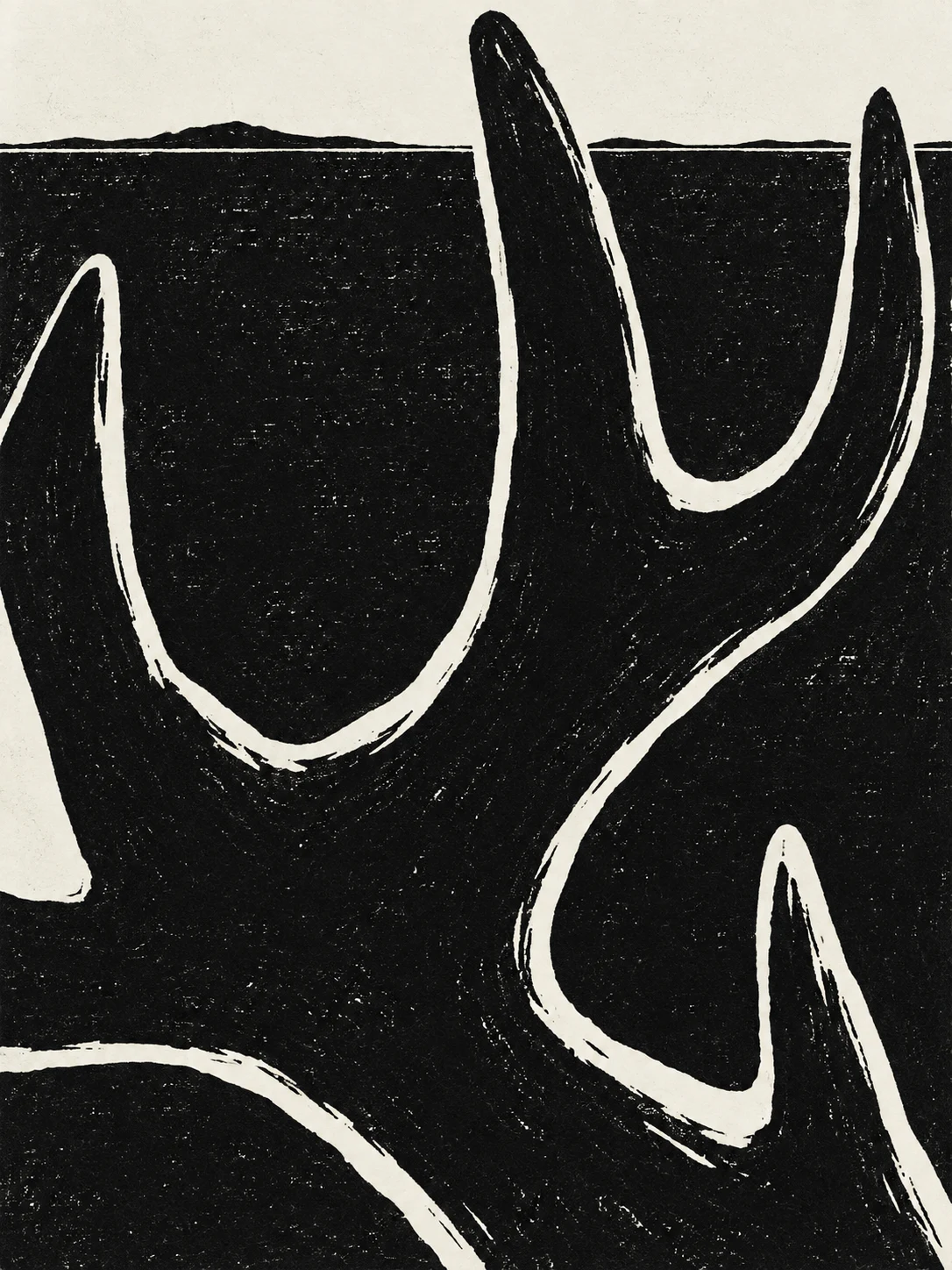 An antler in black, cream, gray; portrait artwork.