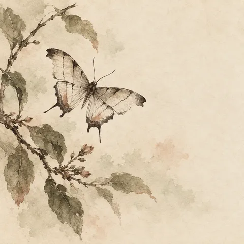 A moth with open wings in cream, taupe, sand; square artwork.
