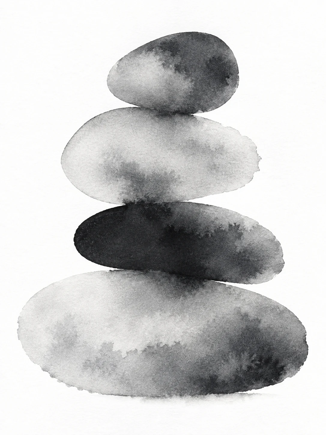 A river stone stack in white, cream, charcoal; portrait artwork.