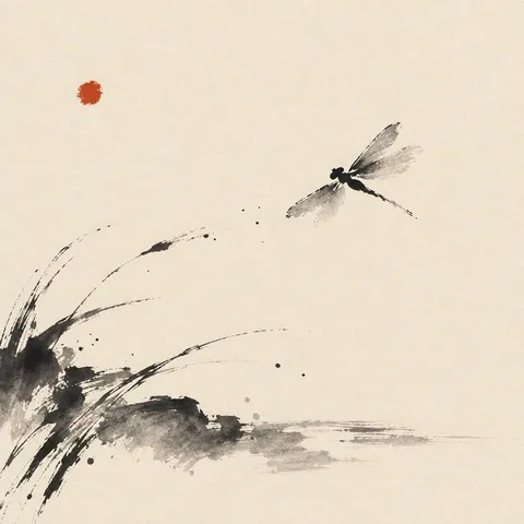 A dragonfly in cream, sand; square artwork.