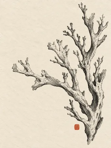 A coral branch in cream, stone, taupe; portrait artwork.