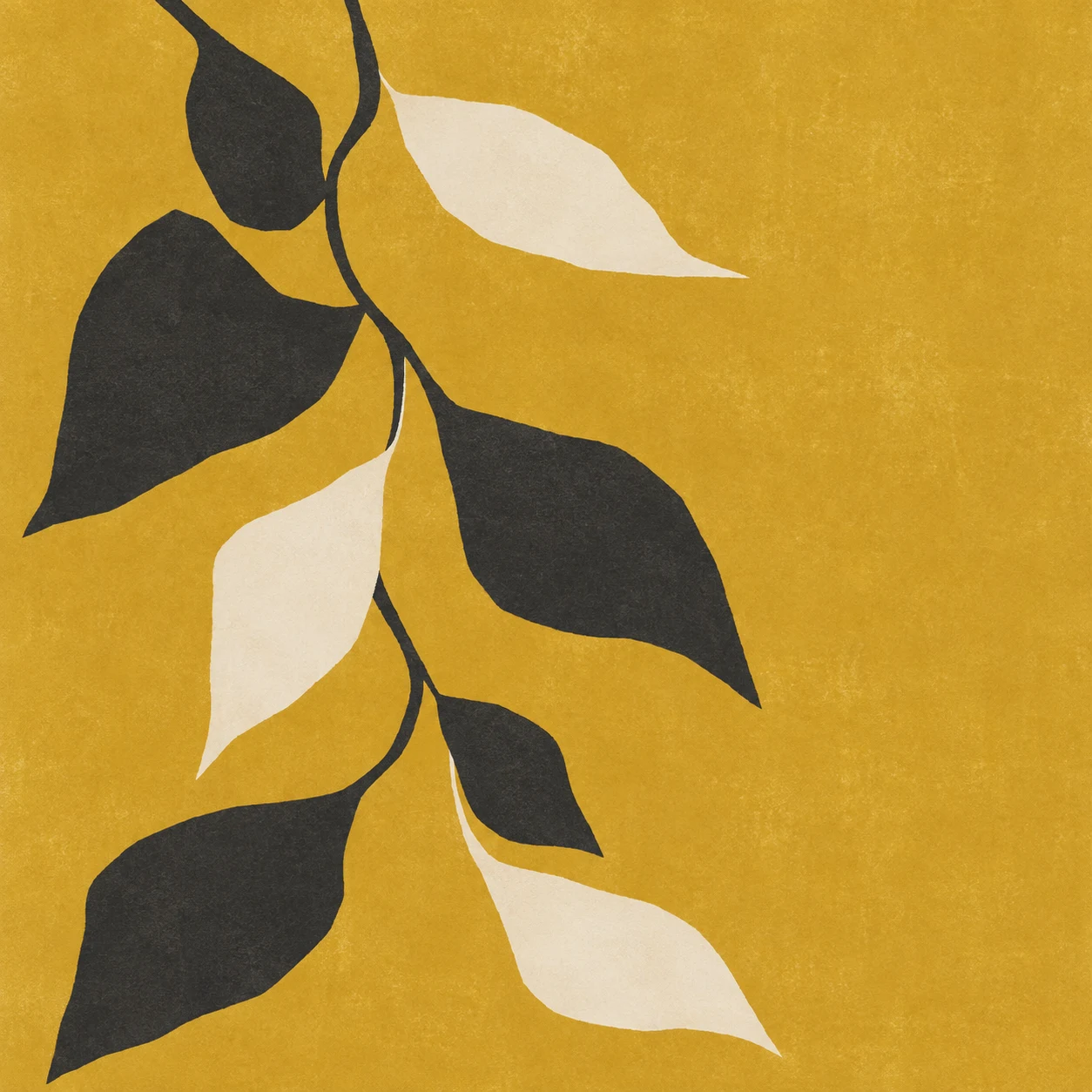 A trailing vine repeat in sand, ochre, charcoal; square artwork.