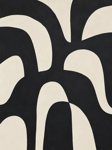 A repeat of tiny arches in black, cream, charcoal; portrait artwork.