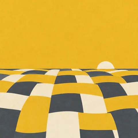 A woven basket texture drawn in line in yellow, charcoal, cream; square artwork.
