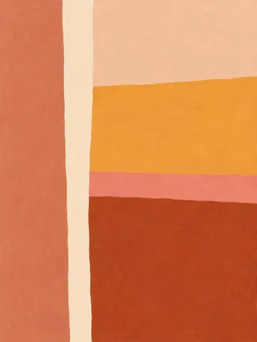 A stripe study with uneven hand-painted edges in orange, red, stone, cream; portrait artwork.