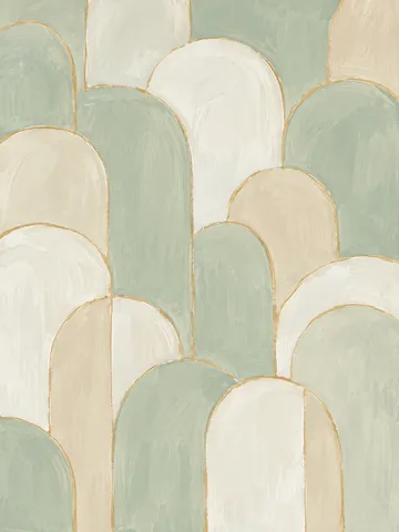 A repeat of tiny arches in cream, stone; portrait artwork.