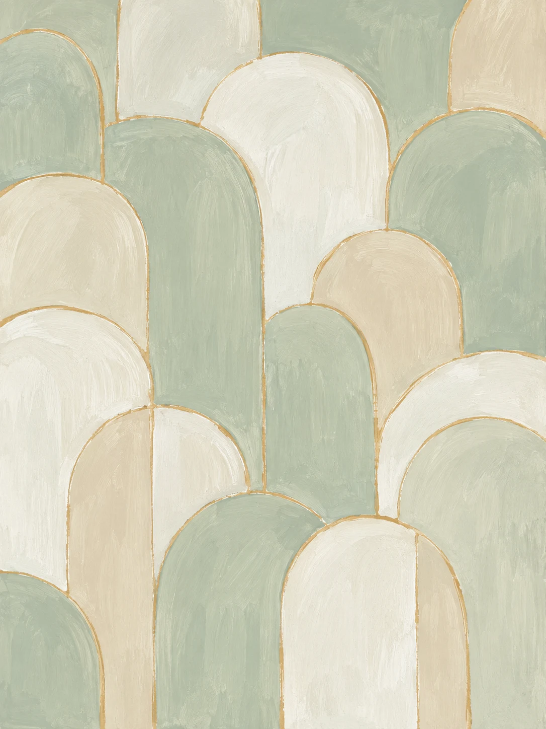 A repeat of tiny arches in cream, stone; portrait artwork.