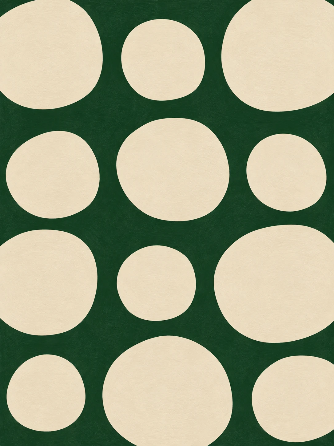 Rows of uneven dots in cream, forest green, sage; portrait artwork.