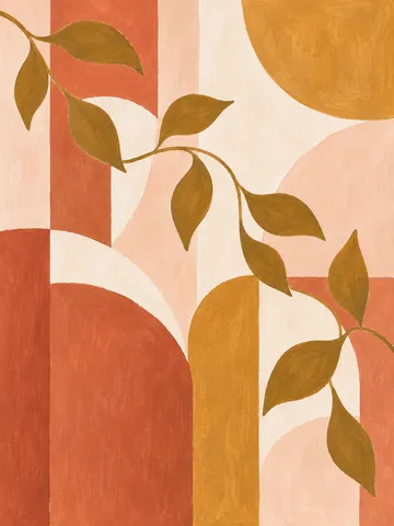 A trailing vine repeat in cream, terracotta, orange, blush; portrait artwork.