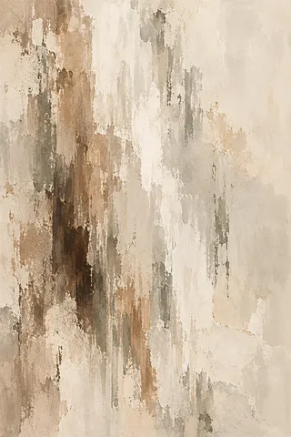 A waterfall reduced to vertical strokes in cream, stone, sand, taupe; portrait artwork.