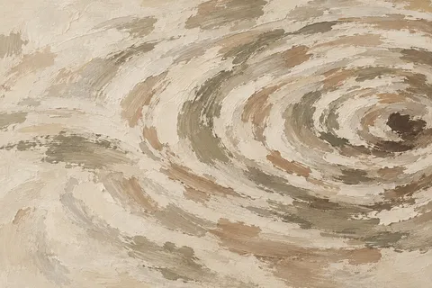 Ripples spreading from one point in stone, sage, cream, sand; landscape artwork.