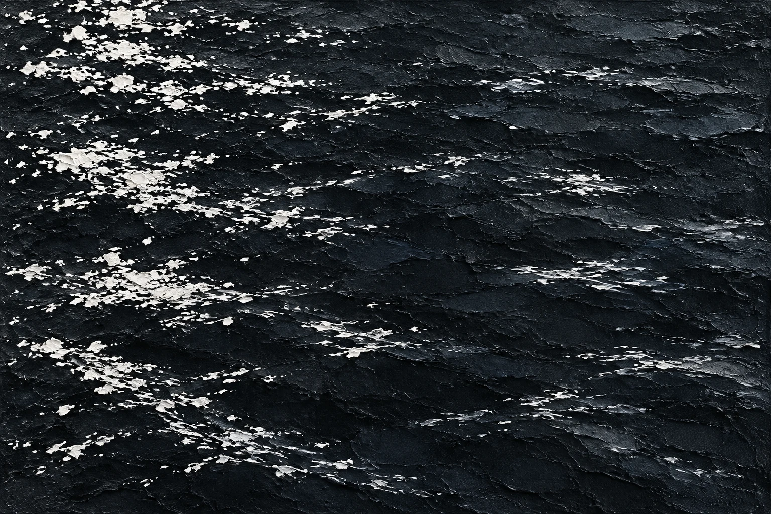 A river surface catching evening light in black, charcoal, gray; landscape artwork.