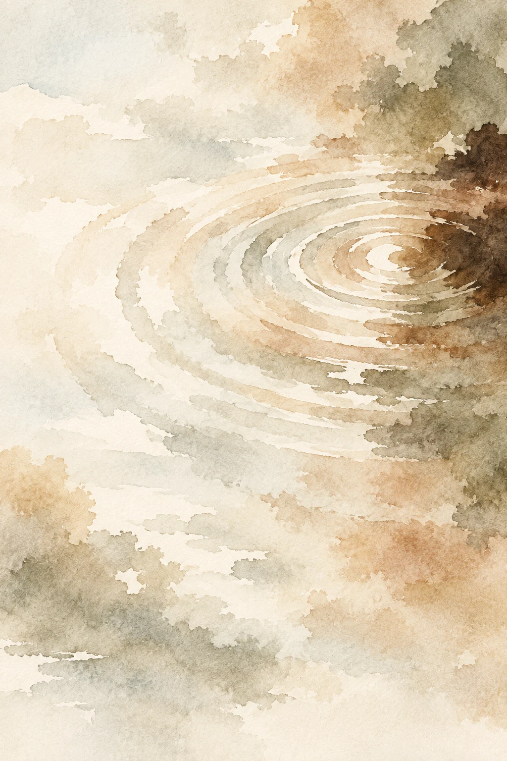 Ripples spreading from one point in cream, white, stone, taupe; portrait artwork.