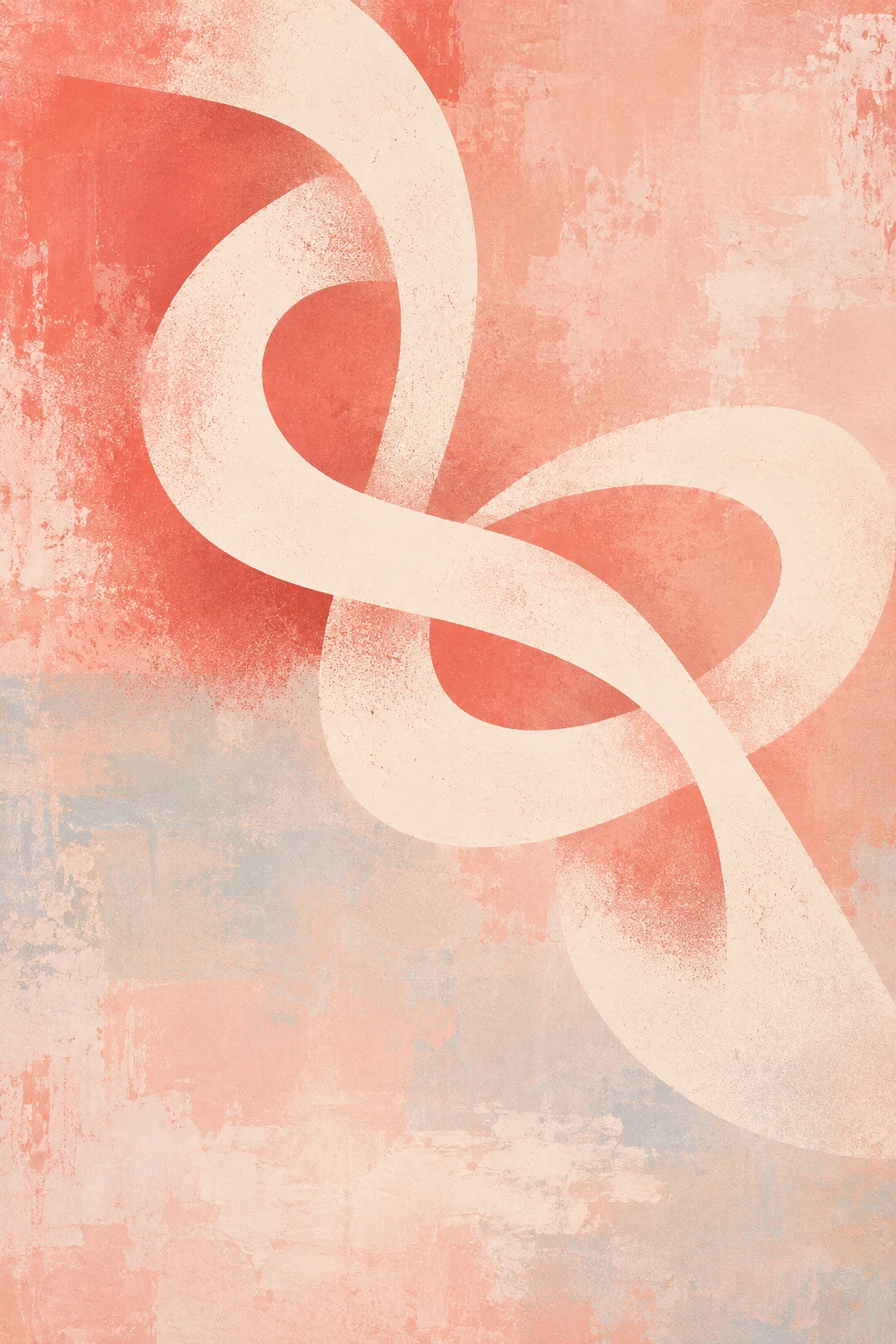 A knot of looping line over a calm ground in cream, blush, orange, stone; portrait artwork.