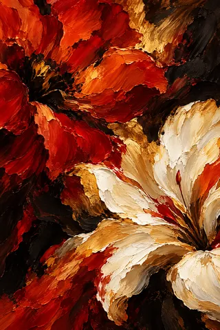 Two pools of color bleeding into one another in black, burgundy, rust, cream; portrait artwork.