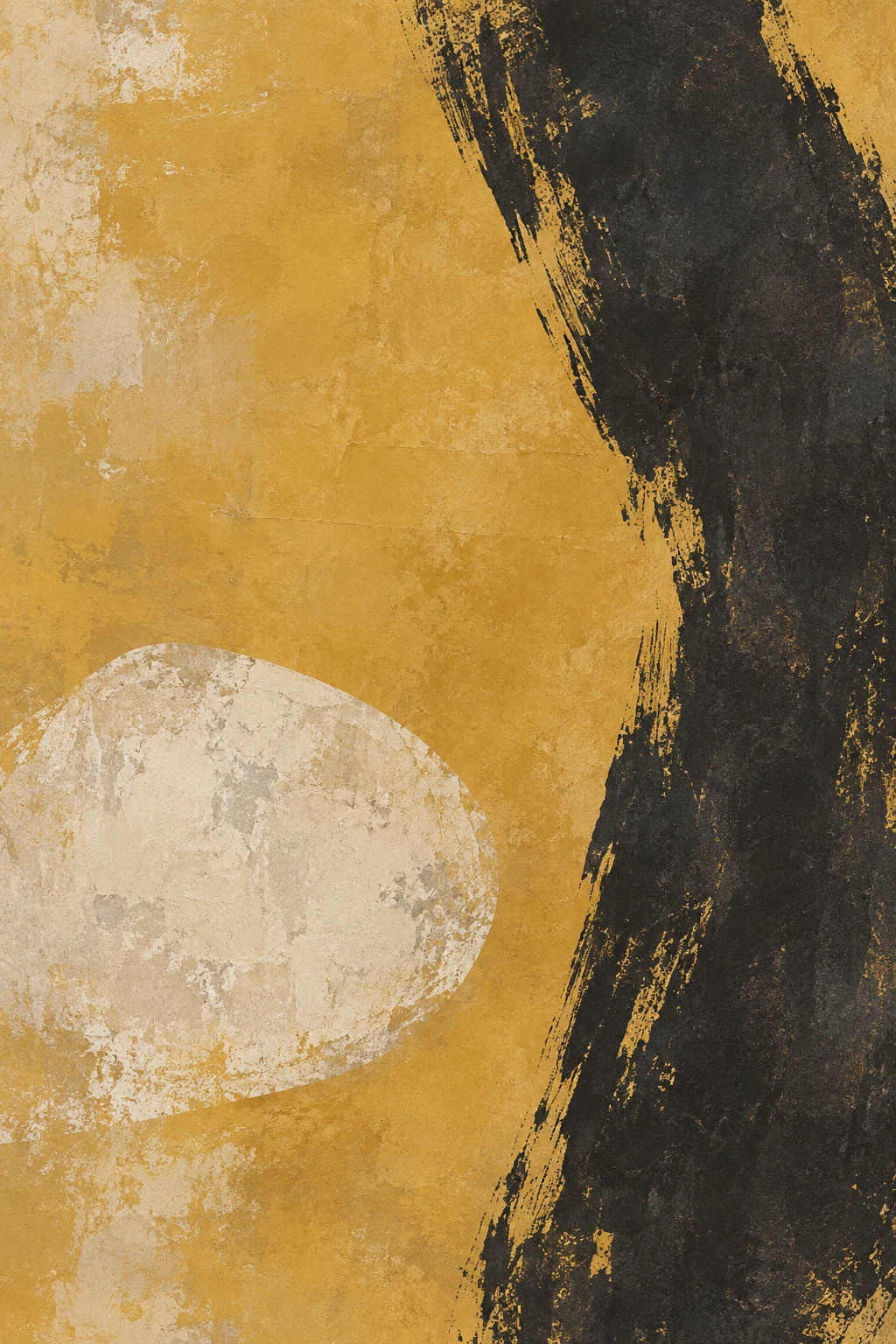 One square floating in an immense field in sand, charcoal, ochre, stone; portrait artwork.