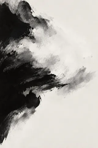 A great soft cloud form drifting off the left edge in cream, black, gray, white; portrait artwork.
