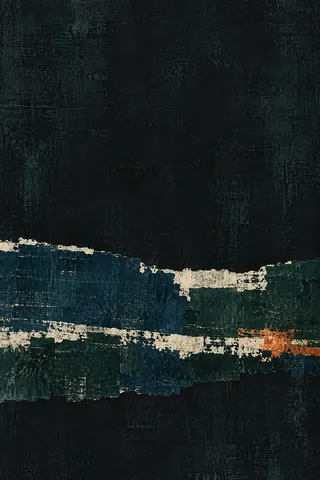 One heavy impasto band across the lower third in black, charcoal; portrait artwork.