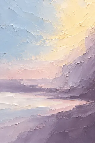 Two pools of color bleeding into one another in cream, stone, sky blue, taupe; portrait artwork.