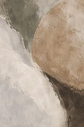 An enormous oval relief on a rough ground in stone, sage, cream, sand; portrait artwork.