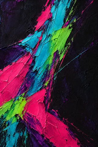 One long sweep from lower left to upper right in black, red, teal, charcoal; portrait artwork.
