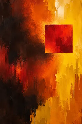 One square floating in an immense field in black, red, terracotta, burgundy; portrait artwork.