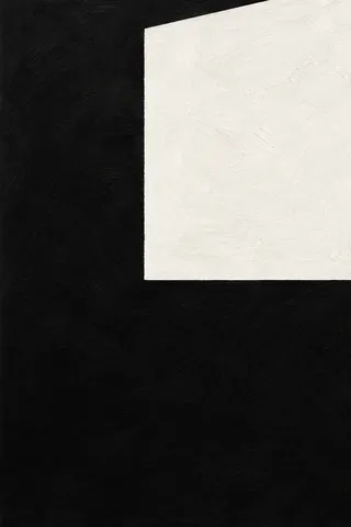 One square floating in an immense field in black, white; portrait artwork.