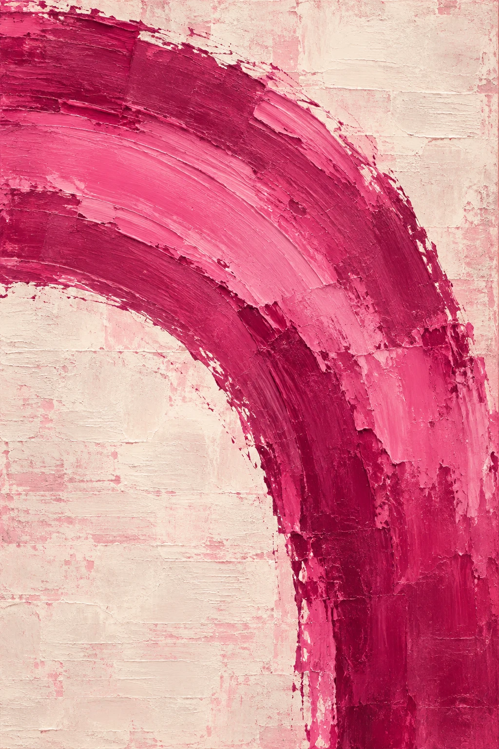 One wide arch pressed into a thick surface in cream, red, pink, blush; portrait artwork.