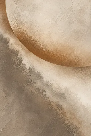 One huge circle bleeding off the top edge in stone, taupe, sage, cream; portrait artwork.