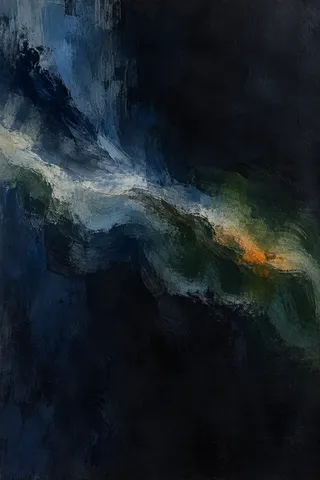 A slow wave of pigment crossing the middle in black, navy, olive; portrait artwork.