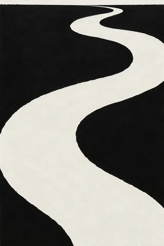 A single colossal brushstroke dragged across the whole field in black, cream, white; portrait artwork.